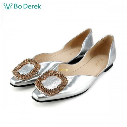 Bo Derek 鑽飾側空平底鞋-銀色