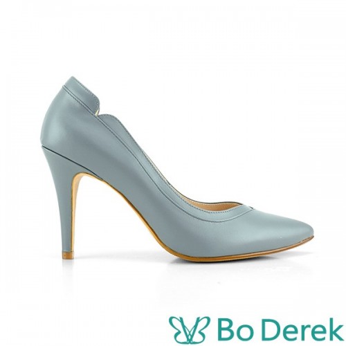 Bo Derek 拼接美型側V尖頭高跟鞋-藍綠色